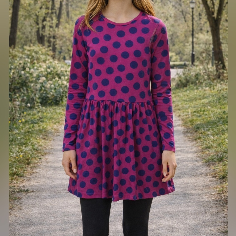 Tea Collection Purple & Blue Polka Dot Skirted Cotton Ruffle Dress - Size 14